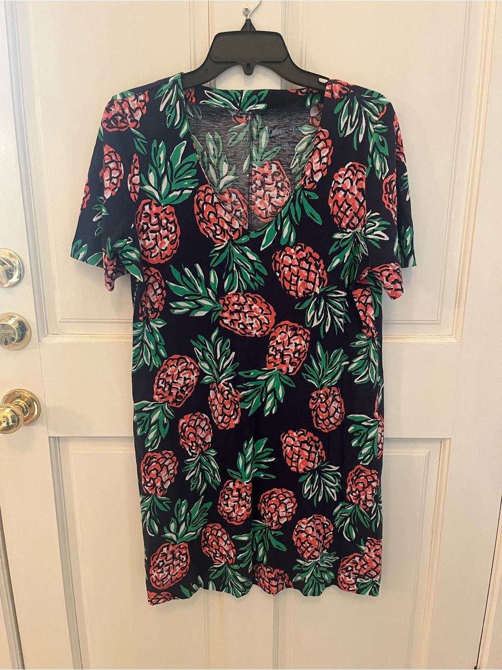 Draper James Navy Tee Dress with Coral Pineapple Print